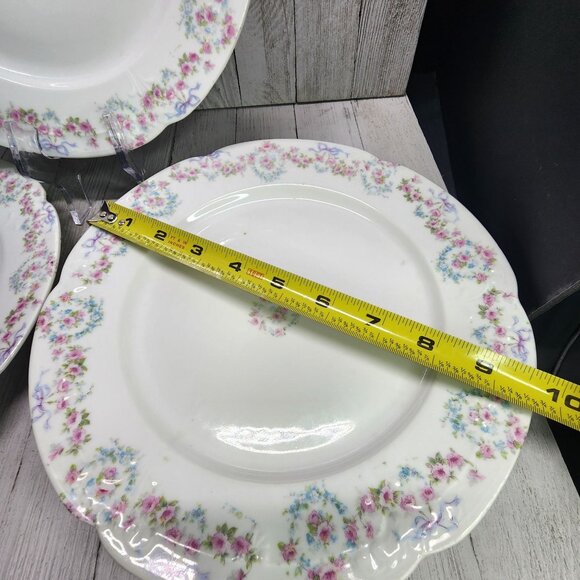Vintage Bassett Limoges Dinner Plates Pink White Flower Austria 9.5 in Set Of 3 - Picture 10 of 11